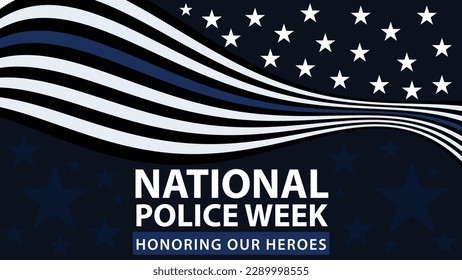 National Police Week vector banner design with American flag theme style with stripes, stars, typography, blue white and black colors. simple modern poster background celebrating National Police Week.