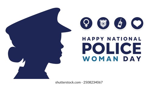 National Police Women Day. Women, gender icon, badge, walkie talkie and heart. Great for cards, banners, posters, social media and more. White background.