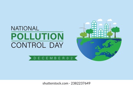 El día nacional de control de la contaminación se celebra cada año el 2 de diciembre. Problemas de bosque o vehículo en el diseño de plantillas. Cartel, afiche, tarjeta, diseño de fondo.