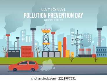 National Pollution Prevention Day for Awareness Campaign About Factory, Forest or Vehicle Problems in Template Hand Drawn Cartoon Flat Illustration