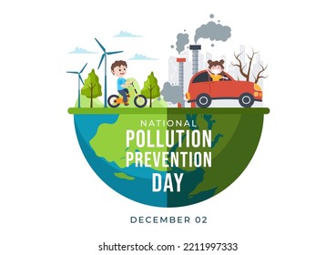 National Pollution Prevention Day for Awareness Campaign About Factory, Forest or Vehicle Problems in Template Hand Drawn Cartoon Flat Illustration