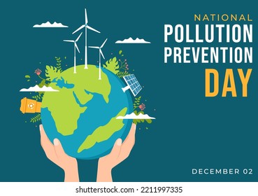 National Pollution Prevention Day for Awareness Campaign About Factory, Forest or Vehicle Problems in Template Hand Drawn Cartoon Flat Illustration