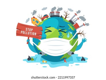 National Pollution Prevention Day for Awareness Campaign About Factory, Forest or Vehicle Problems in Template Hand Drawn Cartoon Flat Illustration