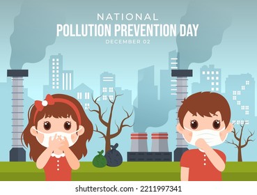 National Pollution Prevention Day for Awareness Campaign About Factory, Forest or Vehicle Problems in Template Hand Drawn Cartoon Flat Illustration