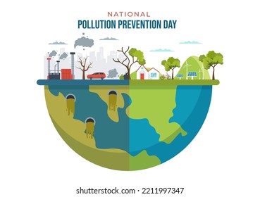 Día Nacional de Prevención de la Contaminación para Campaña de Concienciación sobre Problemas de Fábrica, Bosques o Vehículos en Planilla Ilustración Plano de Dibujo