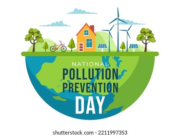 National Pollution Prevention Day for Awareness Campaign About Factory, Forest or Vehicle Problems in Template Hand Drawn Cartoon Flat Illustration