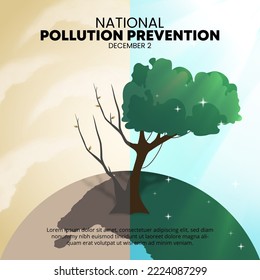 National pollution prevention day background with clean and polluted air on earth