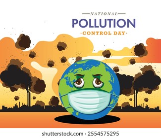 National Pollution Prevention Day, Illustration of earth wearing a  mask. poster, World pollution prevention day poster design. vector illustration with typography.