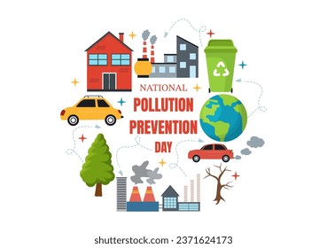 National Pollution Prevention Day Vector Illustration on 2 December for Awareness Campaign Factory, Forest or Vehicle Problems in Cartoon Background