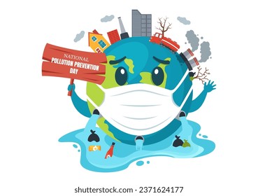 National Pollution Prevention Day Vector Illustration on 2 December for Awareness Campaign Factory, Forest or Vehicle Problems in Cartoon Background
