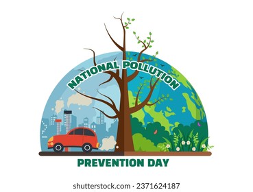 National Pollution Prevention Day Vector Illustration on 2 December for Awareness Campaign Factory, Forest or Vehicle Problems in Cartoon Background