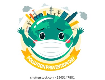 Ilustración vectorial del Día Nacional de Prevención de la Contaminación el 2 de diciembre para la Campaña de Concienciación, que presenta temas de contaminación de fábricas, bosques y vehículos
