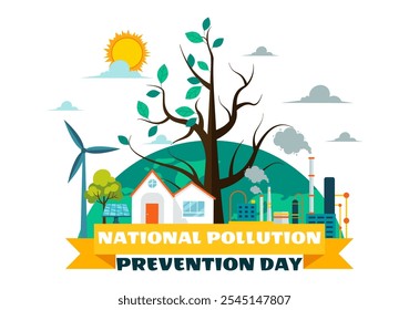 National Pollution Prevention Day Vector Illustration on 2 December for Awareness Campaign, featuring Factory, Forest, and Vehicle Pollution Issues