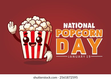 National Popcorn Day. Popcorn Day celebration background. Happy Popcorn Day banner. January 19 event. Cartoon vector illustration design template for poster, flyer, greeting, card, cover, social media