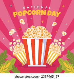 National Popcorn Day. Happy Popcorn Day background. Popcorn Day celebration. January 19. Cartoon Vector illustration design Template for Poster, Banner, Flyer, Greeting, Card, Cover, Post.