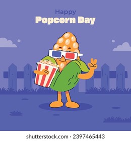 National Popcorn Day. Happy Popcorn Day background. Popcorn Day celebration. January 19. Cartoon Vector illustration design Template for Poster, Banner, Flyer, Greeting, Card, Cover, Post.