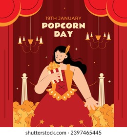 National Popcorn Day. Happy Popcorn Day background. Popcorn Day celebration. January 19. Cartoon Vector illustration design Template for Poster, Banner, Flyer, Greeting, Card, Cover, Post.
