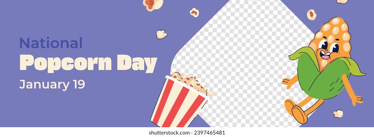 National Popcorn Day. Happy Popcorn Day background. Popcorn Day celebration. January 19. Cartoon Vector illustration design Template for Poster, Banner, Flyer, Greeting, Card, Cover, Post.
