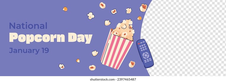 National Popcorn Day. Happy Popcorn Day background. Popcorn Day celebration. January 19. Cartoon Vector illustration design Template for Poster, Banner, Flyer, Greeting, Card, Cover, Post.