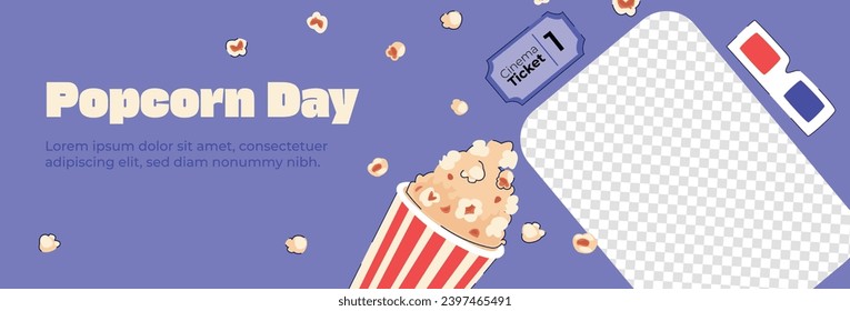 National Popcorn Day. Happy Popcorn Day background. Popcorn Day celebration. January 19. Cartoon Vector illustration design Template for Poster, Banner, Flyer, Greeting, Card, Cover, Post.