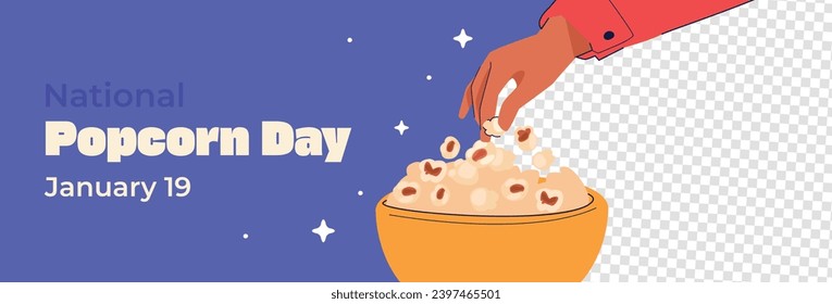 National Popcorn Day. Happy Popcorn Day background. Popcorn Day celebration. January 19. Cartoon Vector illustration design Template for Poster, Banner, Flyer, Greeting, Card, Cover, Post.