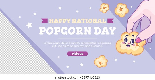 National Popcorn Day. Happy Popcorn Day background. Popcorn Day celebration. January 19. Cartoon Vector illustration design Template for Poster, Banner, Flyer, Greeting, Card, Cover, Post.