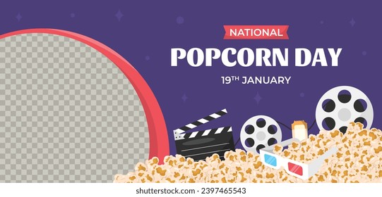 National Popcorn Day. Happy Popcorn Day background. Popcorn Day celebration. January 19. Cartoon Vector illustration design Template for Poster, Banner, Flyer, Greeting, Card, Cover, Post.