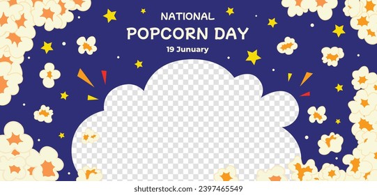 National Popcorn Day. Happy Popcorn Day background. Popcorn Day celebration. January 19. Cartoon Vector illustration design Template for Poster, Banner, Flyer, Greeting, Card, Cover, Post.