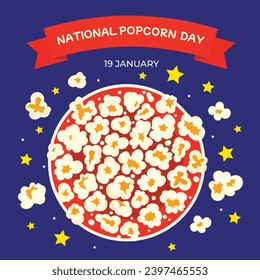 National Popcorn Day. Happy Popcorn Day background. Popcorn Day celebration. January 19. Cartoon Vector illustration design Template for Poster, Banner, Flyer, Greeting, Card, Cover, Post.