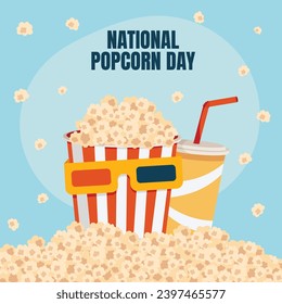 National Popcorn Day. Happy Popcorn Day background. Popcorn Day celebration. January 19. Cartoon Vector illustration design Template for Poster, Banner, Flyer, Greeting, Card, Cover, Post.