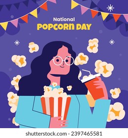 National Popcorn Day. Happy Popcorn Day background. Popcorn Day celebration. January 19. Cartoon Vector illustration design Template for Poster, Banner, Flyer, Greeting, Card, Cover, Post.