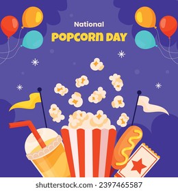 National Popcorn Day. Happy Popcorn Day background. Popcorn Day celebration. January 19. Cartoon Vector illustration design Template for Poster, Banner, Flyer, Greeting, Card, Cover, Post.