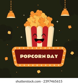 National Popcorn Day. Happy Popcorn Day background. Popcorn Day celebration. January 19. Cartoon Vector illustration design Template for Poster, Banner, Flyer, Greeting, Card, Cover, Post.