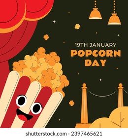 National Popcorn Day. Happy Popcorn Day background. Popcorn Day celebration. January 19. Cartoon Vector illustration design Template for Poster, Banner, Flyer, Greeting, Card, Cover, Post.
