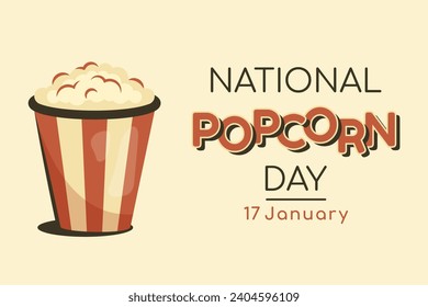 National Popcorn day. Horizontal Festive banner in retro style. Vintage old background with greeting text and traditional American food. Full popcorn bucket. Tasty kids dish. Vector illustration