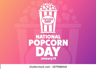 National Popcorn Day. January 19. Holiday concept. Template for background, banner, card, poster with text inscription. Vector EPS10 illustration