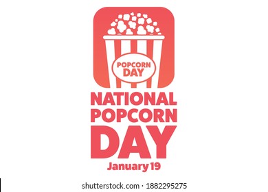 National Popcorn Day. January 19. Holiday concept. Template for background, banner, card, poster with text inscription. Vector EPS10 illustration