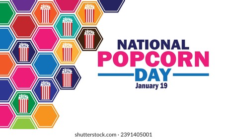 National Popcorn Day. January 19. Holiday concept. Template for background, banner, card, poster with text inscription. Vector illustration