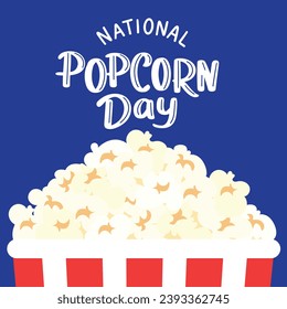 National Popcorn Day lettering inscription. Handwriting text banner for National Popcorn Day. Hand drawn vector art.