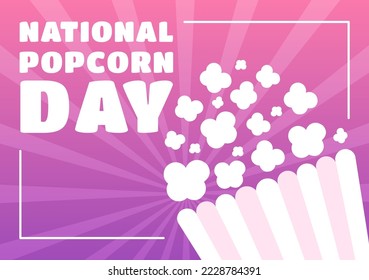 National Popcorn Day on January 19th with a Big Box of Red and White Stripe in Flat Cartoon Background Hand Drawn Templates Illustration