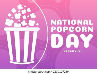 National Popcorn Day on January 19th with a Big Box of Red and White Stripe in Flat Cartoon Background Hand Drawn Templates Illustration