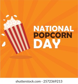 National popcorn day poster isolated with colorful design. Popcorn snacks with red and blue strip box. National pop corn day with beautiful design. January 19 popcorn day banner.