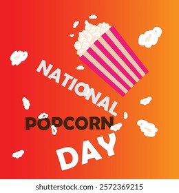 National popcorn day poster isolated with colorful design. Popcorn snacks with red and blue strip box. National pop corn day with beautiful design. January 19 popcorn day banner.