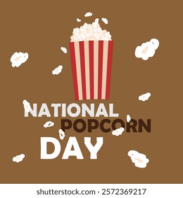 National popcorn day poster isolated with colorful design. Popcorn snacks with red and blue strip box. National pop corn day with beautiful design. January 19 popcorn day banner.