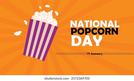 National popcorn day poster isolated with colorful design. Popcorn snacks with red and blue strip box. National pop corn day with beautiful design. January 19 popcorn day banner. vector isolated.