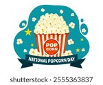 National Popcorn Day Vector Illustration on January 19th Featuring a Big Box of Popcorn for Enjoying Movies in a Flat Style Cartoon Background
