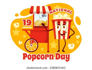 National Popcorn Day Vector Illustration on January 19th with a Big Box Popcorns to Poster or Banner in Flat Cartoon Background Design