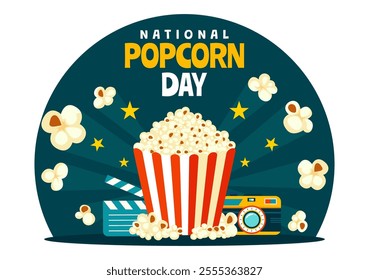 National Popcorn Day Vector Illustration on January 19th Featuring a Big Box of Popcorn for Enjoying Movies in a Flat Style Cartoon Background
