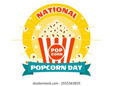 National Popcorn Day Vector Illustration on January 19th Featuring a Big Box of Popcorn for Enjoying Movies in a Flat Style Cartoon Background
