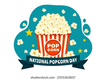 National Popcorn Day Vector Illustration on January 19th Featuring a Big Box of Popcorn for Enjoying Movies in a Flat Style Cartoon Background
